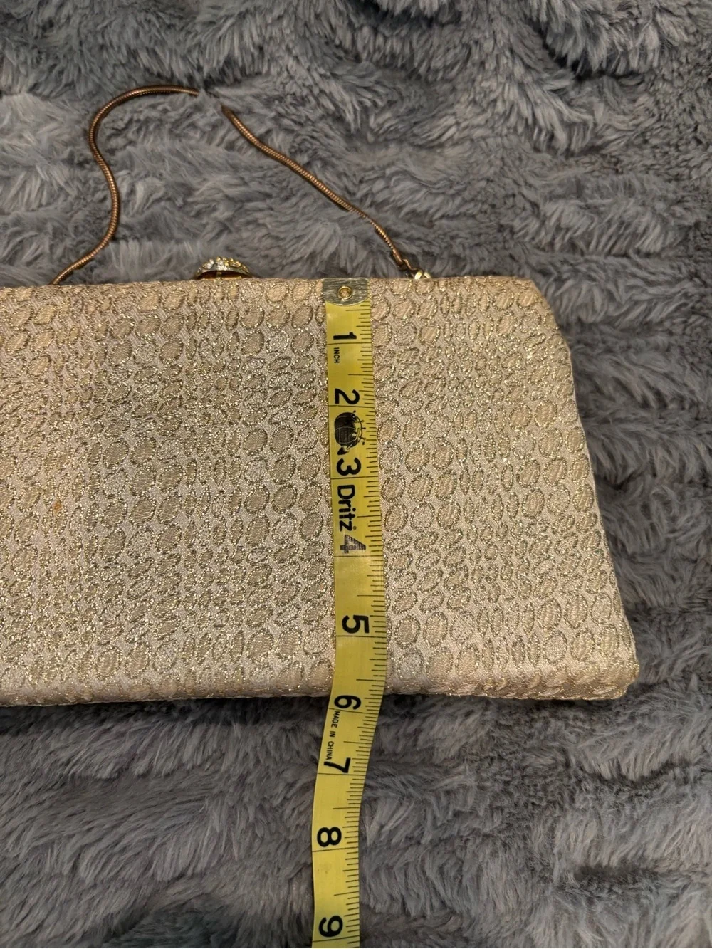 Vintage Bobbie Jerome Textured Gold Evening Clutch with Crystal Kiss Lock